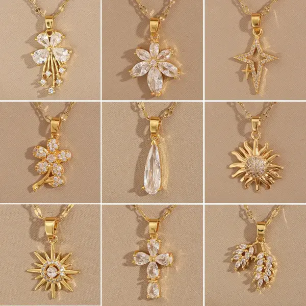 Wholesale 201 Stainless Steel Brass 18K Gold Plated Simple Style Classic Style Plating Inlay Cross Flower Planet Zircon Pendant Necklace