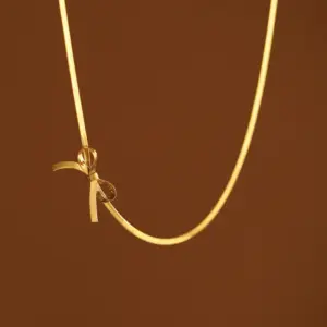 Wholesale Jewelry Vintage Style Simple Style Solid Color Bow Knot 304 Stainless Steel 18K Gold Plated Plating Stainless Steel Necklaces