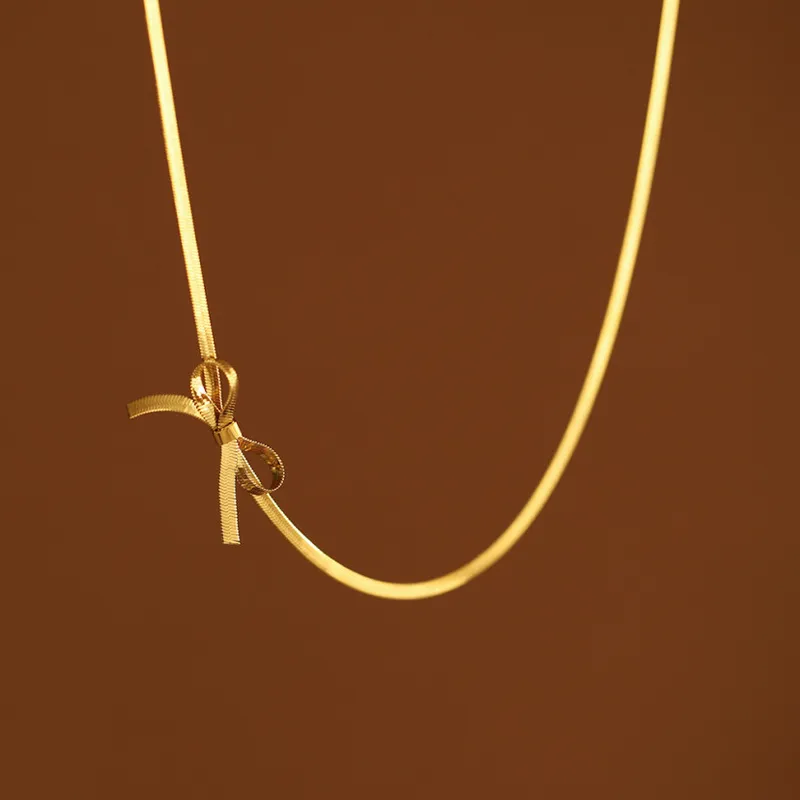 Wholesale Jewelry Vintage Style Simple Style Solid Color Bow Knot 304 Stainless Steel 18K Gold Plated Plating Stainless Steel Necklaces