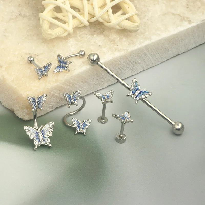 Wholesale 1 Piece Vintage Style Star Butterfly Plating Inlay Stainless Steel Rhinestones Ear Studs