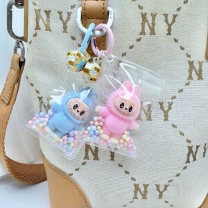 Wholesale Mini Labubu flocked fabric bag/backpack charm, cute keychain/gift charm.