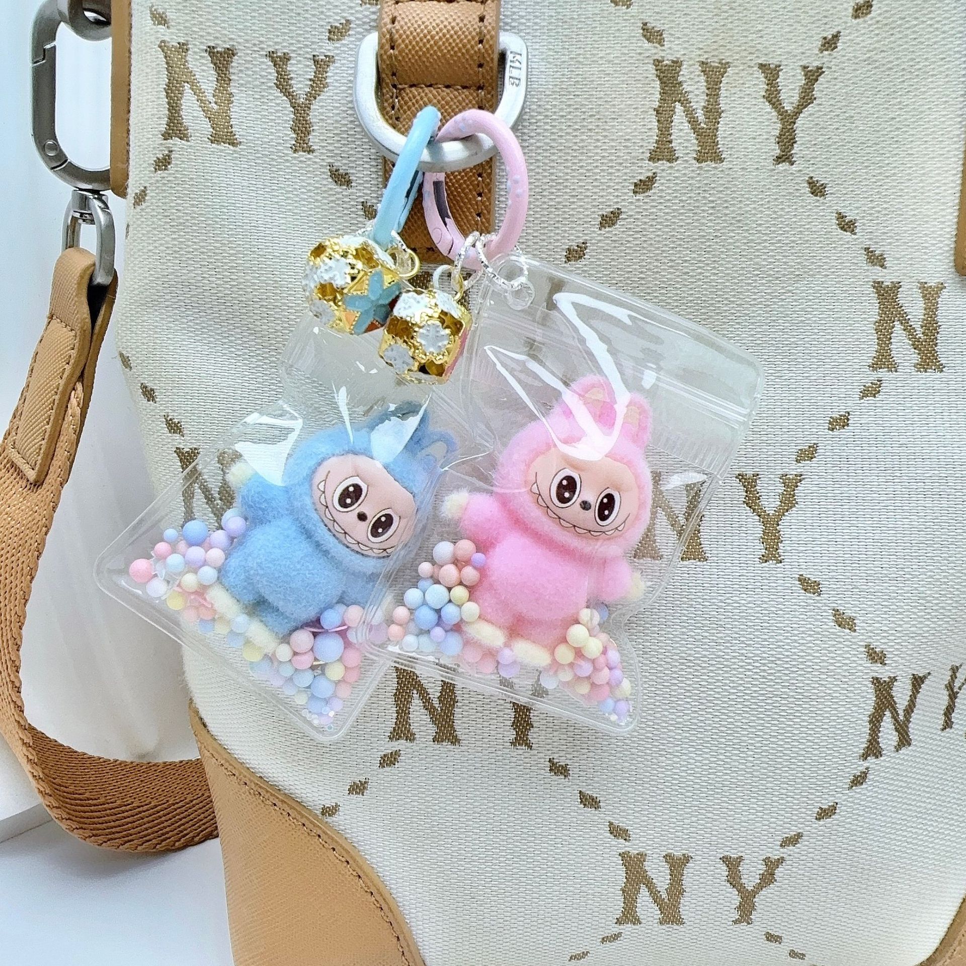 Wholesale Mini flocked fabric bag/backpack charm, cute keychain/gift charm.