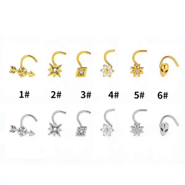 Wholesale 1 Piece Nose Rings & Studs Casual Hip-Hop Simple Style Alien Moon Heart Shape 316L Stainless Steel Waterproof Non Tarnish Surgical Steel Zircon PVD Coated 18K Gold Plated Nose Rings & Studs