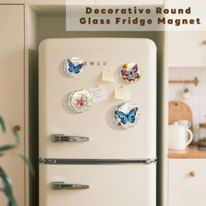 Wholesale Cross-border dropshipping butterfly series round crystal glass refrigerator magnet set, cute animal decorative stationery soft magnetic stickers