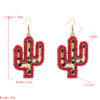 Wholesale retro leather exaerated earrings with crystal leopard print leather cactus earrings independent station