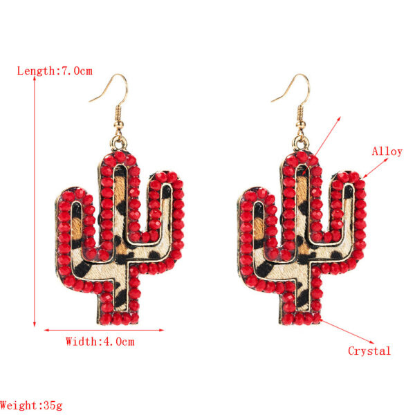 Wholesale retro leather exaerated earrings with crystal leopard print leather cactus earrings independent station