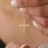 Wholesale 304 Stainless Steel Cross Ion Plating (IP) 18K Real Gold Plated Classical Basic Bohemian Waterproof Non Tarnish Cable Chain Pendant Necklace