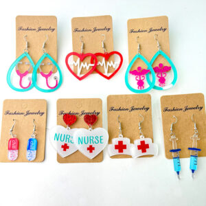 Wholesale Cross-border Amazon Supply nurse eardrops acrylic medical staff tablet stethoscope needle tube ECG earrings