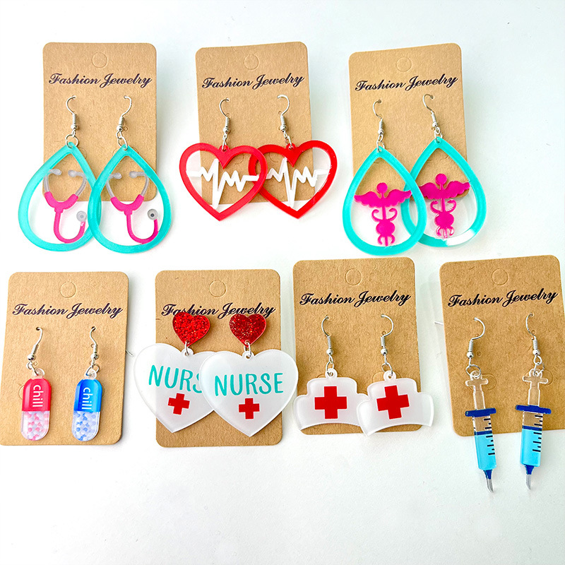 Wholesale Cross-border Amazon Sply nurse earops acrylic medical sta tablet stethoscope needle tube ECG earrings