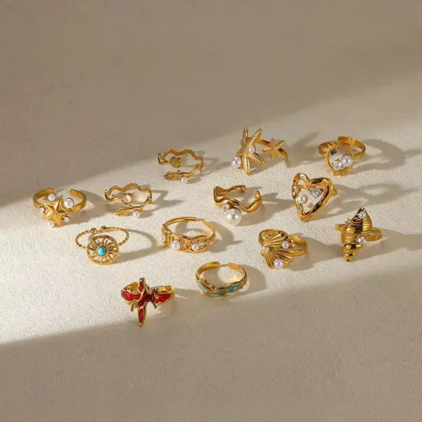 PVD Coated Real Gold Plated Geometric Heart Shape 304 Stainless Steel Casual Elegant Simple Style Waterproof Non Tarnish Open Rings