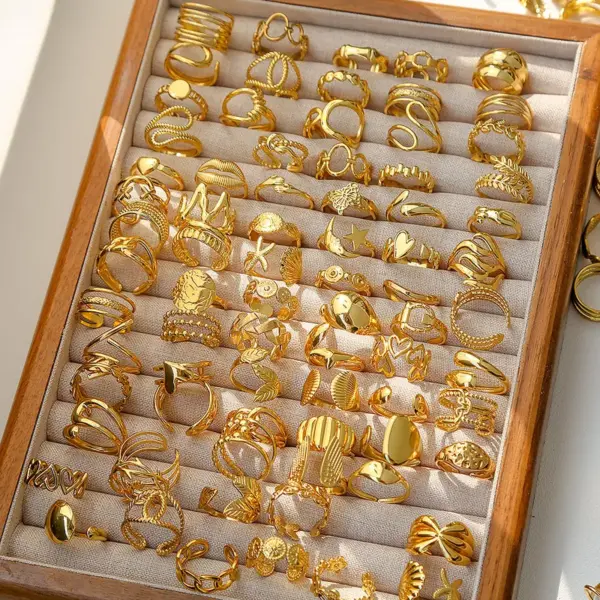 304 Stainless Steel Letter Fruit Spiral Stripe Ion Plating (IP) Stone-Free 18K Gold Plated Cute Tropical Streetwear Gold Open Rings