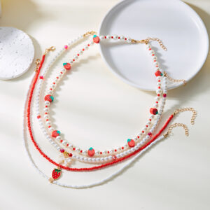 Red strawberry multi-layered necklace