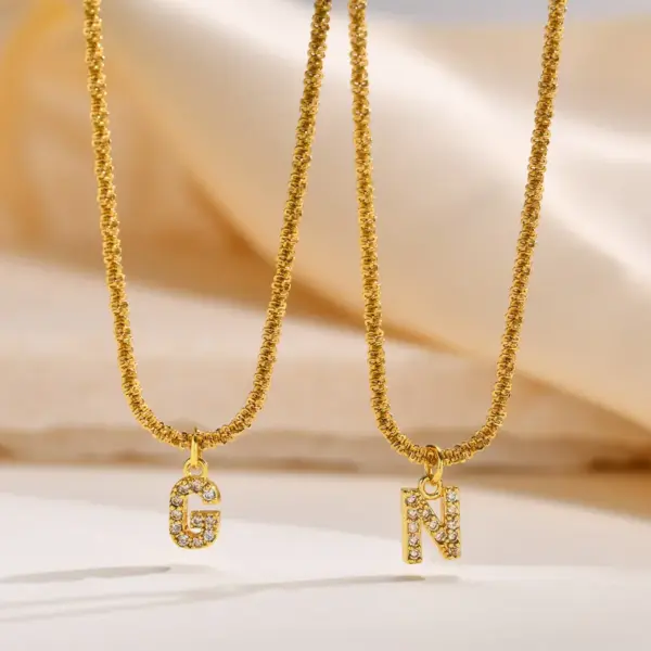 Wholesale Jewelry Fashion Letter 201 Stainless Steel Artificial Diamond Gold Plated Plating Inlay Stainless Steel Necklaces