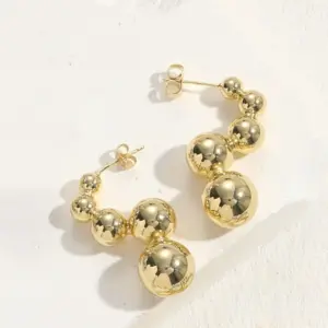 C- Shaped Stud Earrings Copper Bead 14K Real / Gold