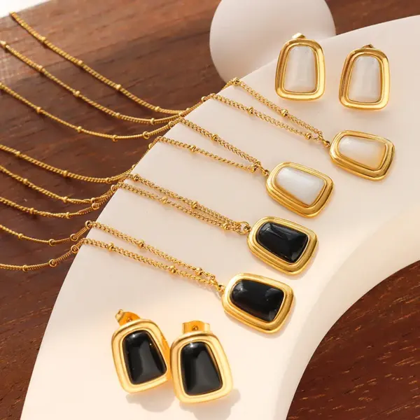 Wholesale PVD Coated Real Gold Plated 18K Gold Geometric 304 Stainless Steel French Style Waterproof Non Tarnish Earrings Necklace