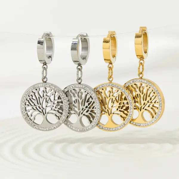 PVD Coated Real Gold Plated Tree 304 Stainless Steel Style Waterproof Non Tarnish Drop Earrings
