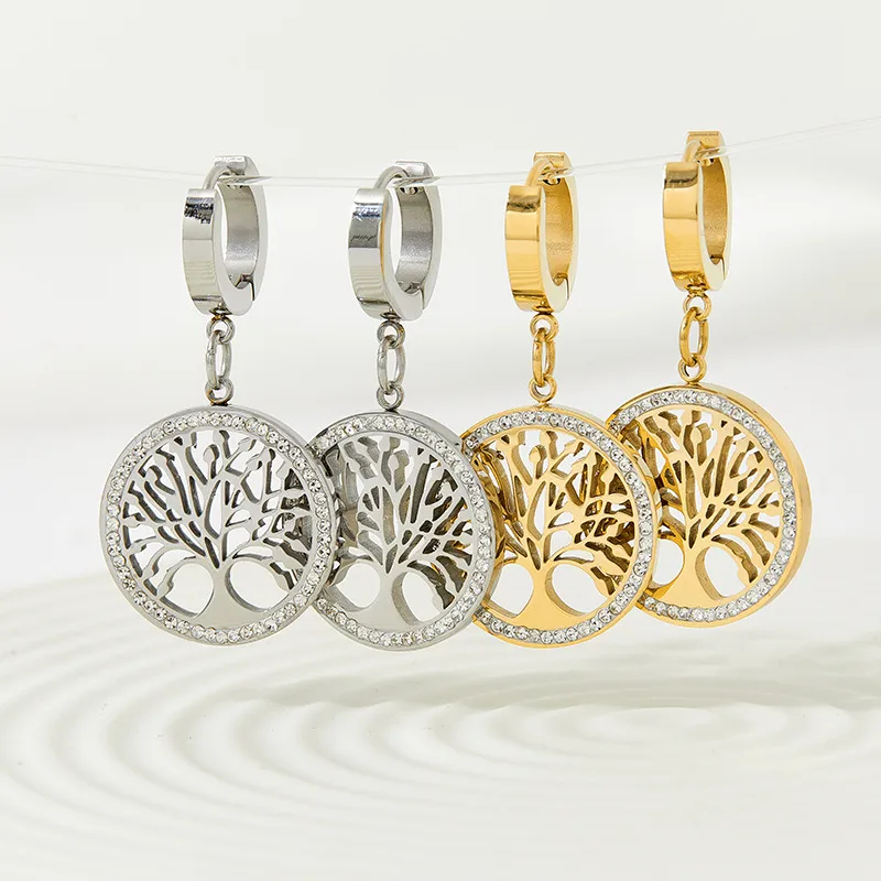 PVD Coated Real Gold Plated Tree 304 Stainless Steel Style Waterproof Non Tarnish op Earrings