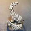 Wholesale New Ladies Zircon Ring Silver-plated Creative Plant Leaves Ring Copper Jewelry