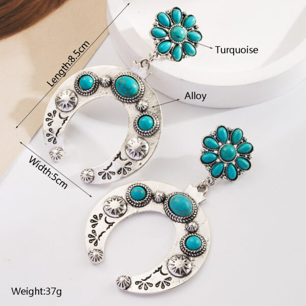 Wholesale Amazon Explosions Bohemian Ethnic Style Earrings Turquoise Milk Pattern Leather Diamond Hollow Earrings Earrings