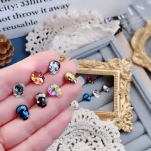 Wholesale 1 Piece Halloween Retro Skull Titanium Steel Rhinestones Ear Studs