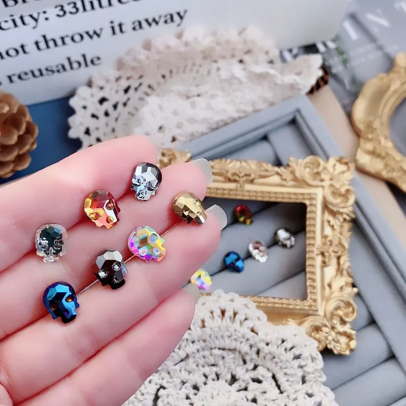 Wholesale 1 Piece Halloween Retro Skull Titanium Steel Rhinestones Ear Studs