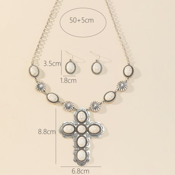 Wholesale Cross-border Europe and the United States New Vintage cross necklace turquoise earrings Bohemia original design