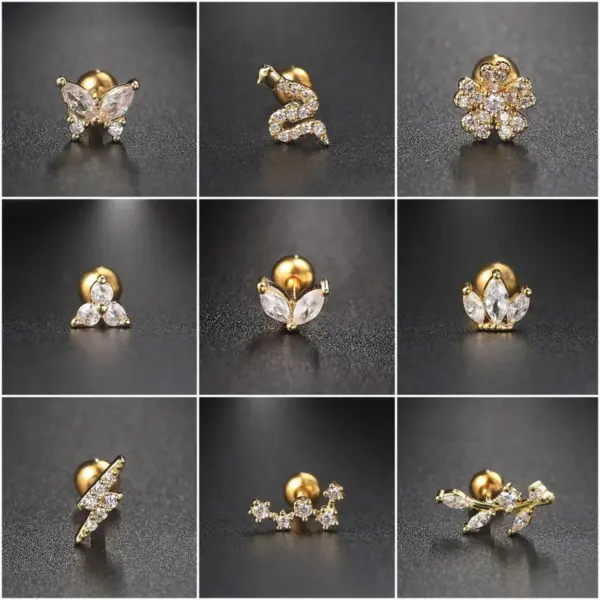 Fashion Flower Snake Butterfly Copper Plating Inlay Zircon Ear Studs 1 Piece