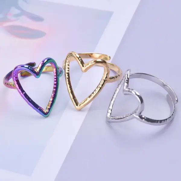PVD Coated Real Gold Plated Heart Shape 304 Stainless Steel Simple Style Waterproof Non Tarnish Open Ring