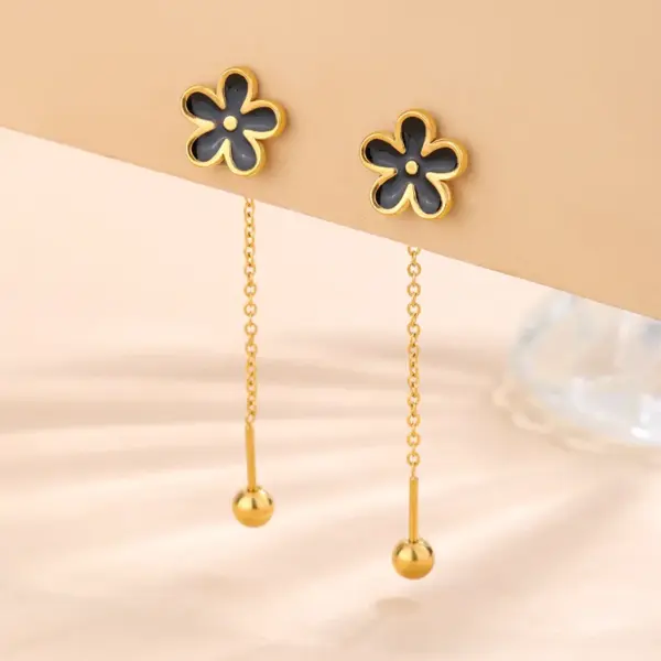 Wholesale 201 Stainless Steel 304 Stainless Steel Plastic Flower Ion Plating (IP) 18K Gold Plated Classic Style Waterproof Non Tarnish Multicolor-Golden Yellow Drop Earrings