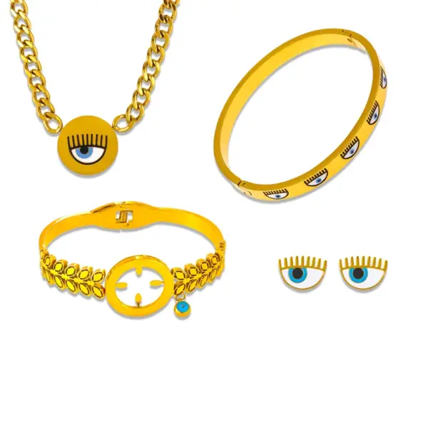 Wholesale 304 Stainless Steel Devil's Eye Ion Plating (IP) 18K Real Gold Plated Vintage Style Simple Style Roman Style Waterproof Non Tarnish Jewelry Set