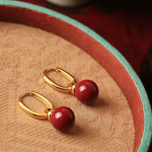 Wholesale Cinnabar Purple Gold Earrings Women's New Chinese Style National Style Red Vintage Earrings Earrings Mother's Day Gift for Mom