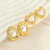 Wholesale 1 Piece Simple Style Classic Style Square Oval Heart Shape Plating Inlay 304 Stainless Steel Artificial Pearls 18K Gold Plated Ear Studs