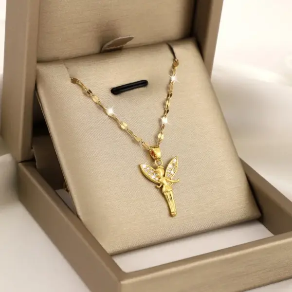 Wholesale Titanium Steel Copper IG Style Simple Style Plating Inlay Angel Zircon Pendant Necklace