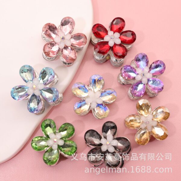 oly-4e44098c65b32872c222500eeb3e9da0 Wholesale Hole alloy five-leaf flower beaded hair aessories double-sided crystal flower plating wholesale diy jewelry aessories