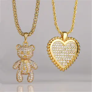 Wholesale Cartoon Style Bear Heart Shape Copper Plating Inlay Zircon Sweater Chain 1 Piece