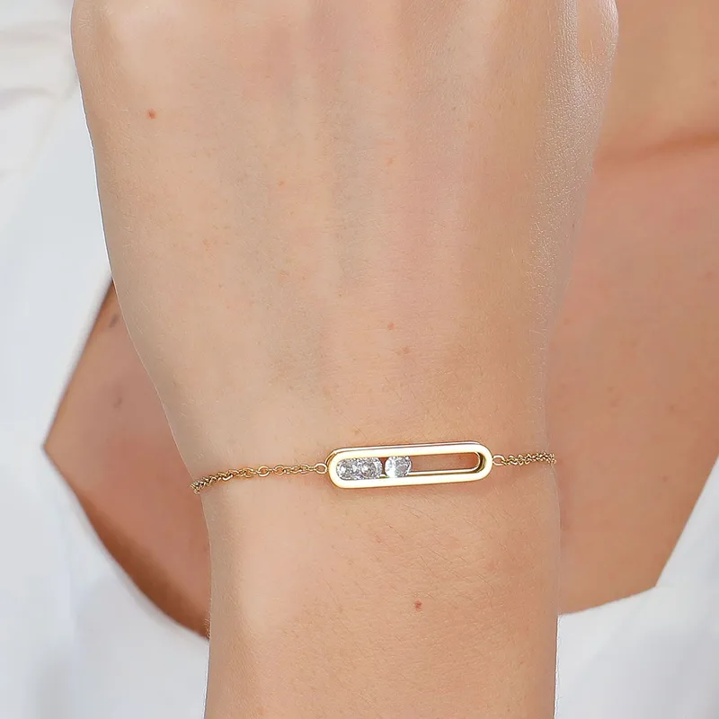 Wholesale Elegant Glam Luxurious Square 201 Stainless Steel 18K Gold Plated Zircon Bracelets In Bulk