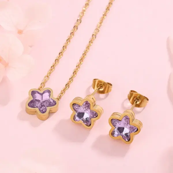 Wholesale 304 Stainless Steel Glass Star Ion Plating (IP) Artificial Rhinestones 18K Gold Plated Simple Style Classic Style Streetwear Waterproof Non Tarnish Inlay Multicolor-Golden Yellow Jewelry Set