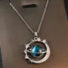 Wholesale Copper Titanium Steel Simple Style Plating Inlay Planet Zircon Pendant Necklace
