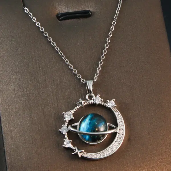 Wholesale Copper Titanium Steel Simple Style Plating Inlay Planet Zircon Pendant Necklace