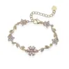 Wholesale Luxurious Copper Embedded Colorful Diamond Five-Petal Flower Branch Leaf Bracelet Creative Versatile Elegant Jewelry Accessory