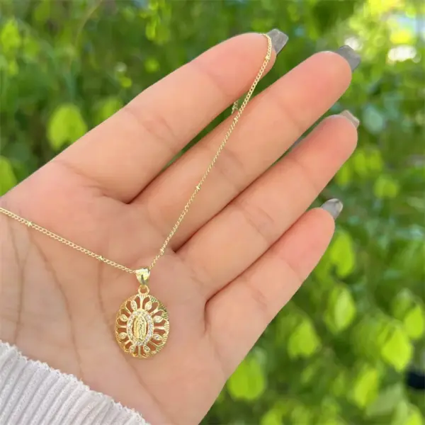 Wholesale Copper 18K Gold Plated Inlay Virgin Mary Zircon Pendant Necklace