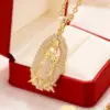 Wholesale 304 Stainless Steel Copper Round Virgin Mary Water Plating Zircon 18K Gold Plated Hip-Hop Punk Plating Inlay Snake Chain Gold Pendant Necklace