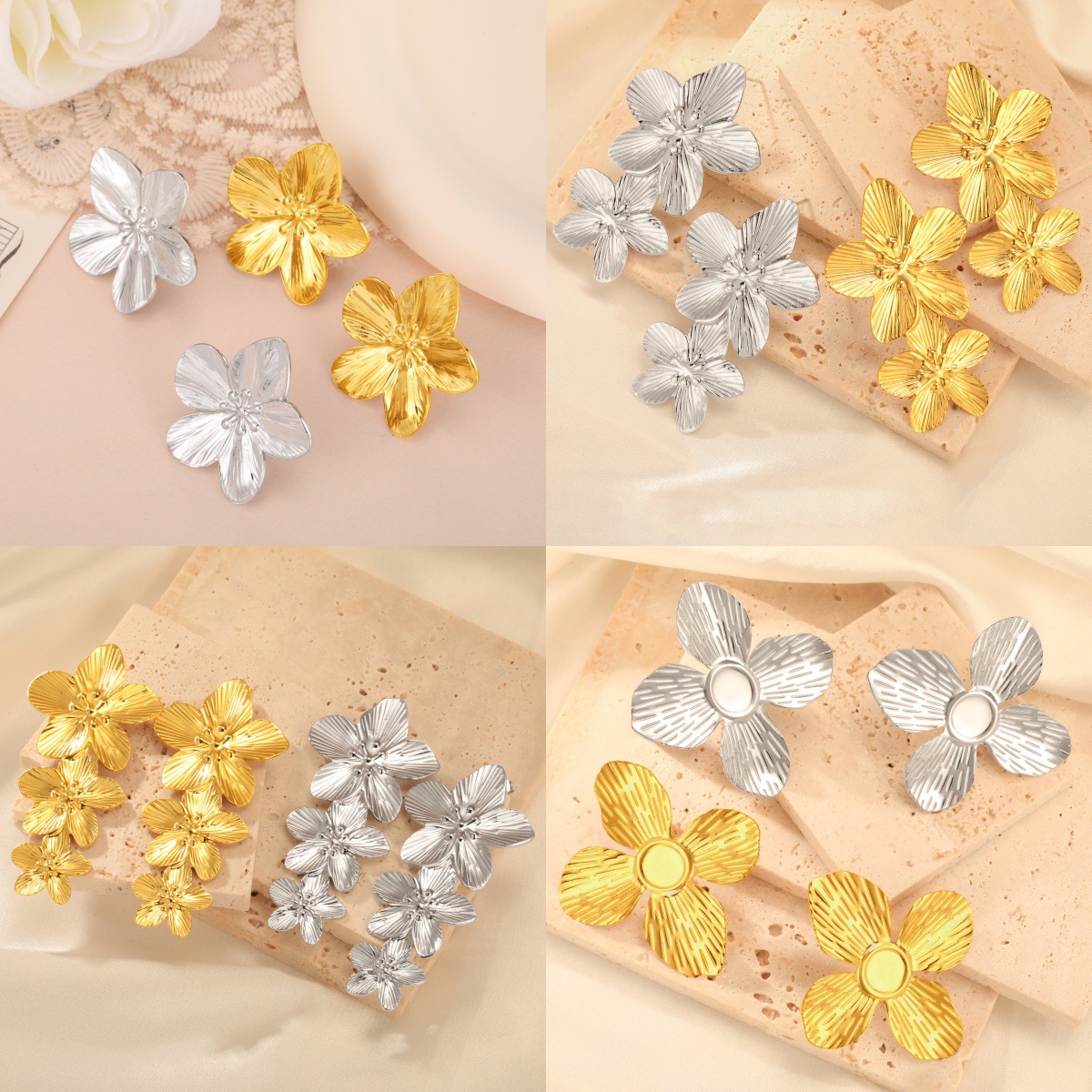 Wholesale Cross-border New Retro Exaerated Design Petal Ear Studs Advanced Design Earrings Earrings for Women
