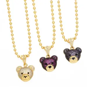 Wholesale Hip-hop Streetwear Bear Copper 18k Gold Plated Zircon Pendant Necklace In Bulk