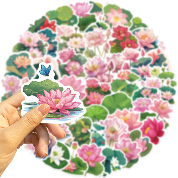 Wholesale 50 Cartoon Pink Lotus Graffiti Stickers Decorative iPad Luggage Notebook DIY Waterproof Cross-Border