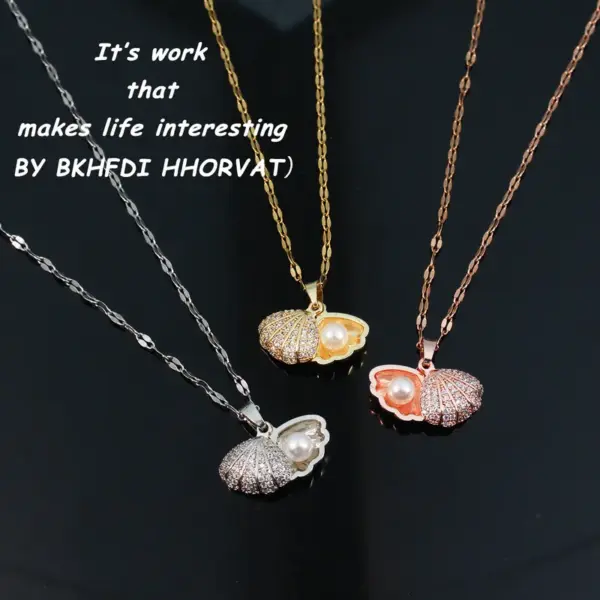 Lady Shell Titanium Steel Copper Plating Inlay Zircon Pendant Necklace