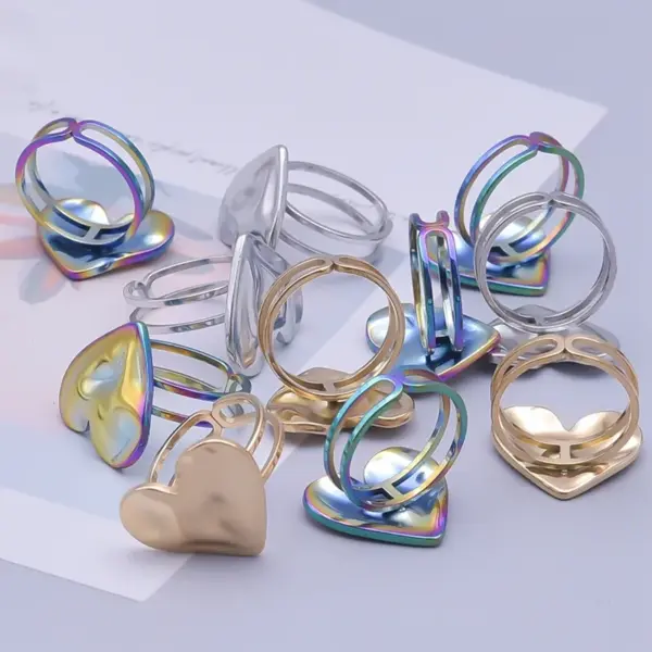 Wholesale PVD Coated Real Gold Plated 18K Gold Heart Shape 304 Stainless Steel Simple Style Waterproof Non Tarnish Open Rings
