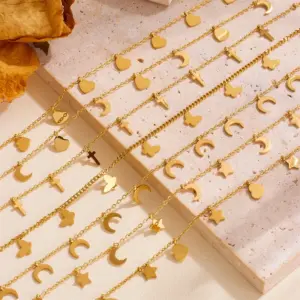 Wholesale 304 Stainless Steel Moon Heart Shape Butterfly PVD Coated 18K Real Gold Plated Elegant Waterproof Non Tarnish Plating Gold Necklace