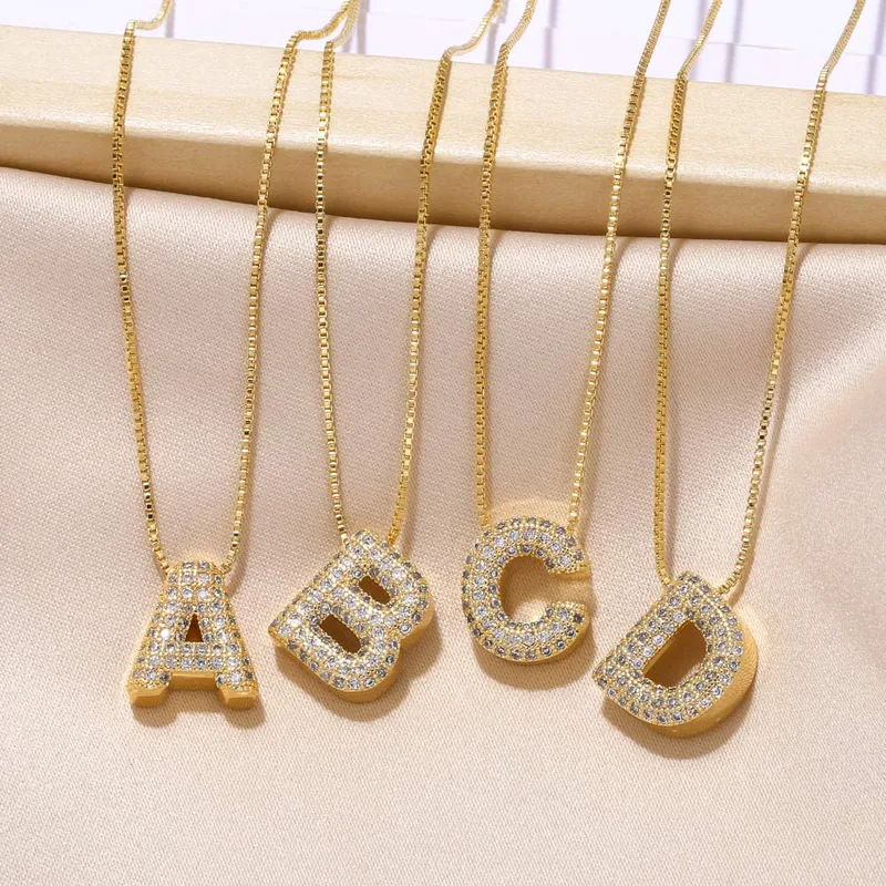 Wholesale Copper 18K Gold Plated Modern Style Simple Style Plating Inlay Letter Zircon Pendant Necklace