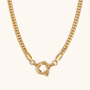 3.5mm Encrypted Nk Chain Spring Fastener Pendant Necklace-Gold